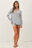 LINEN BLENDED STRIPE BOXY SHIRT-DENIM