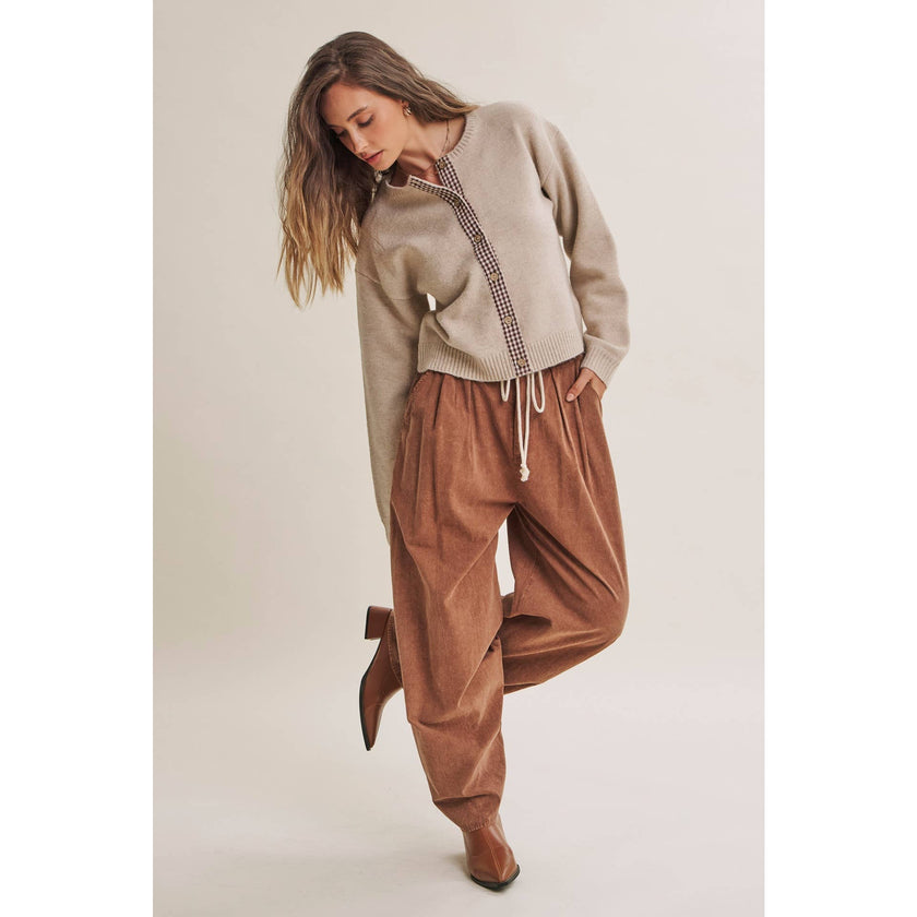EASY CHOICE MINERAL-WASHED COTTON PLEATED WIDE-LEG PANTS