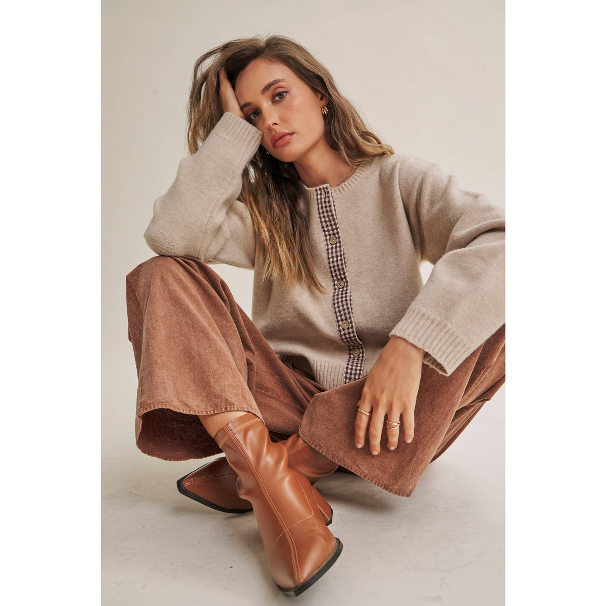 EASY CHOICE MINERAL-WASHED COTTON PLEATED WIDE-LEG PANTS