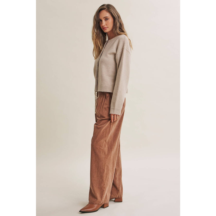 EASY CHOICE MINERAL-WASHED COTTON PLEATED WIDE-LEG PANTS