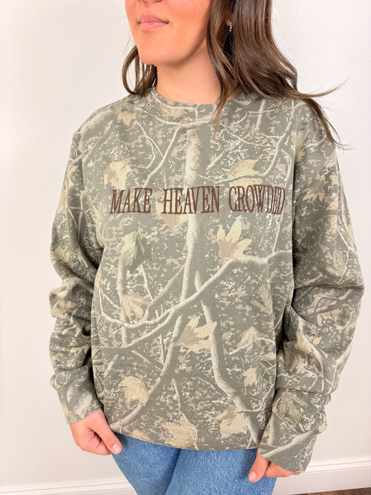 Make Heaven Crowded Embroidered Camo Sweatshirt