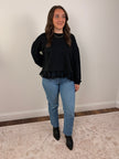 Knit Cotton Crew Neck Long Sleeve Pullover Top