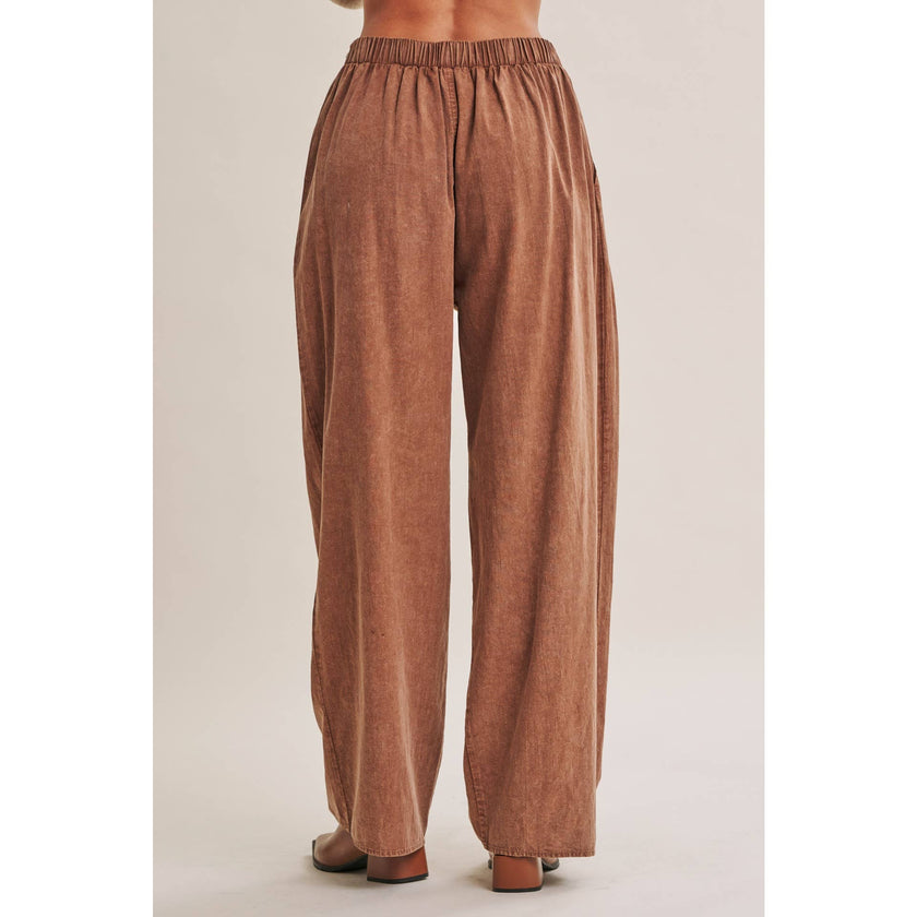 EASY CHOICE MINERAL-WASHED COTTON PLEATED WIDE-LEG PANTS