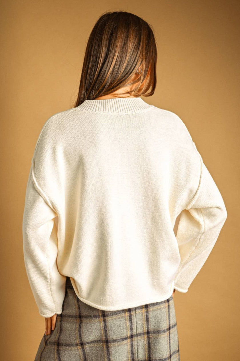 V-NECK OVERSIZED LONG SLEEVE SWEATER TOP