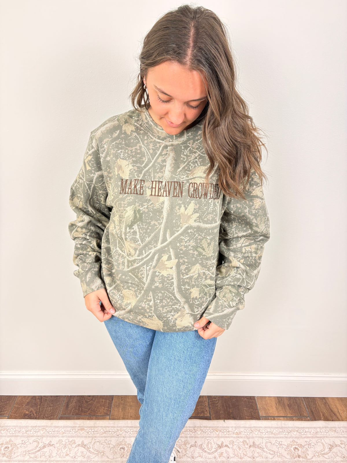 Make Heaven Crowded Embroidered Camo Sweatshirt