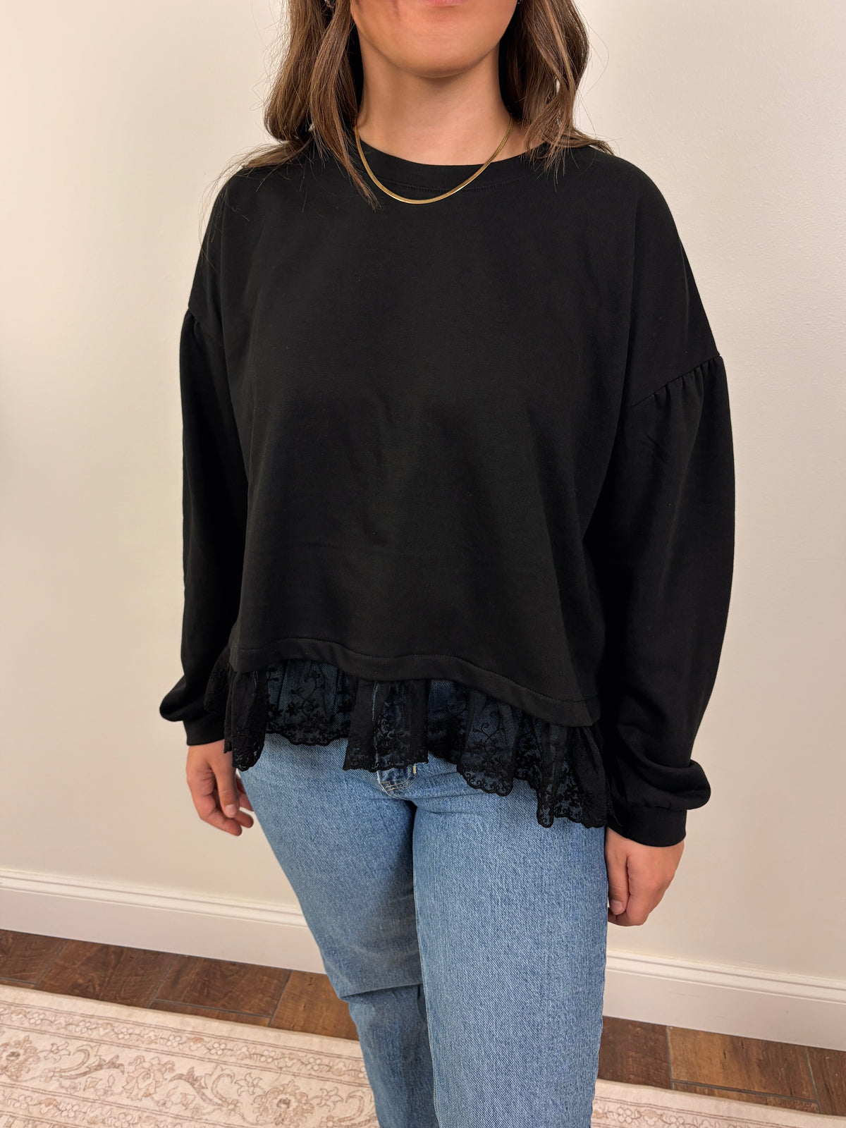 Knit Cotton Crew Neck Long Sleeve Pullover Top