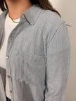 LINEN BLENDED STRIPE BOXY SHIRT-DENIM