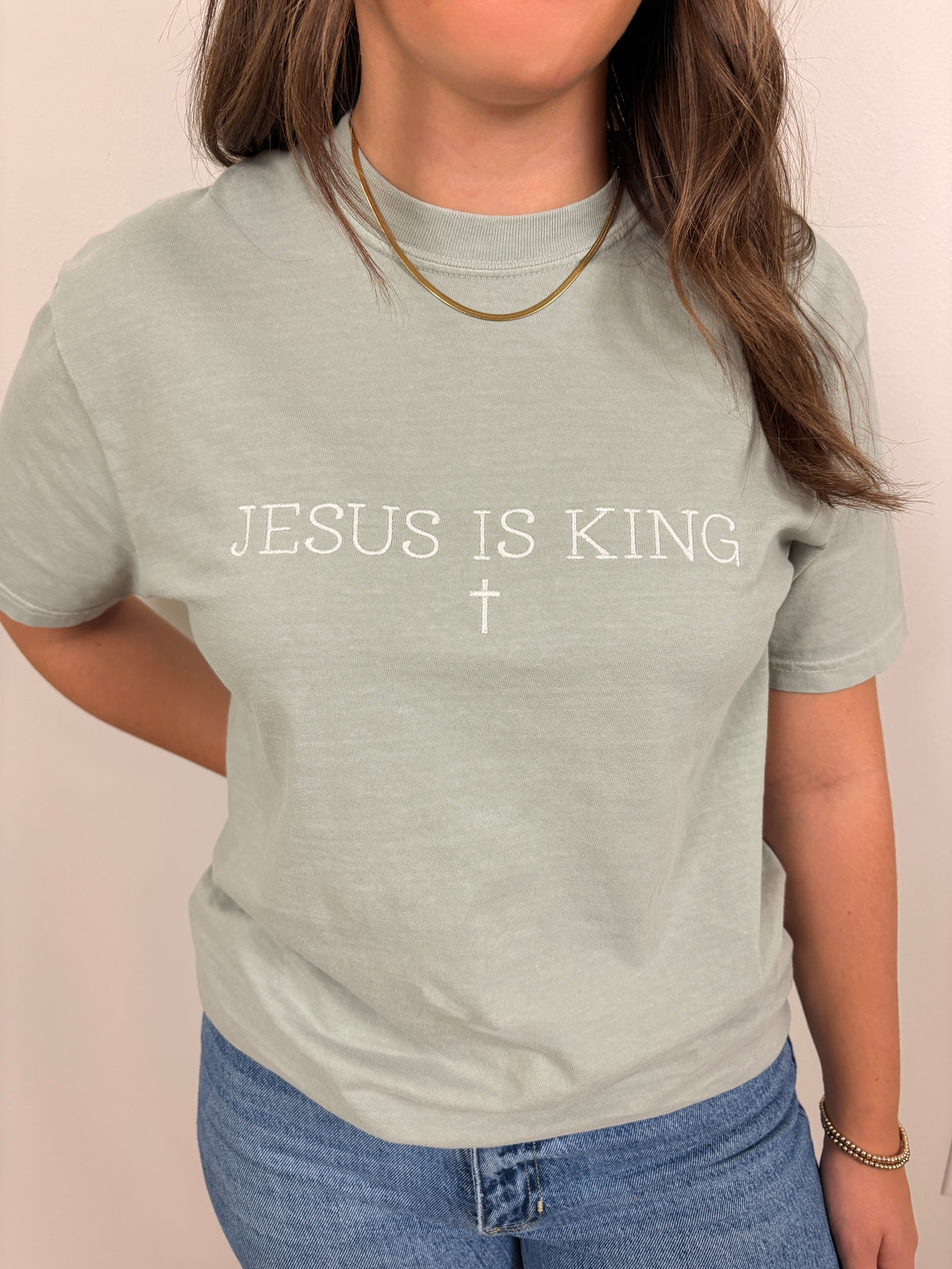 Embroidered Jesus is King Christian Tee