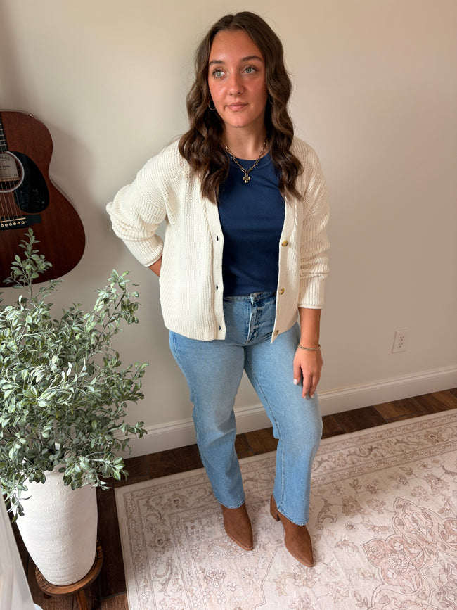 Ivory Cotton Cardigan - 100% Cotton
