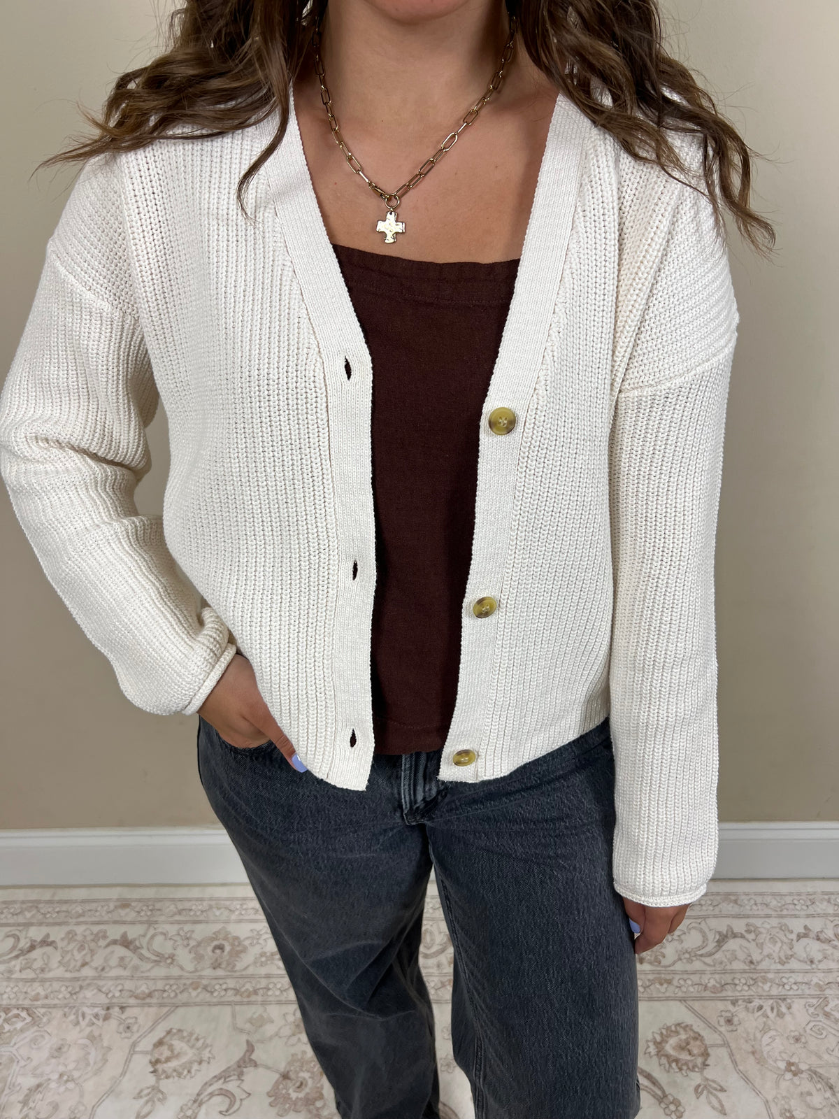 Ivory Cotton Cardigan - 100% Cotton