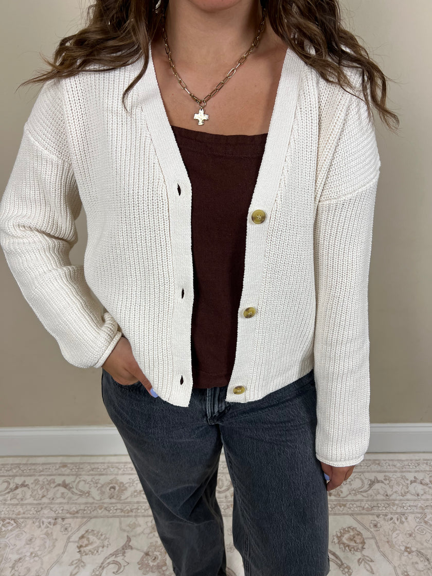 Ivory Cotton Cardigan - 100% Cotton