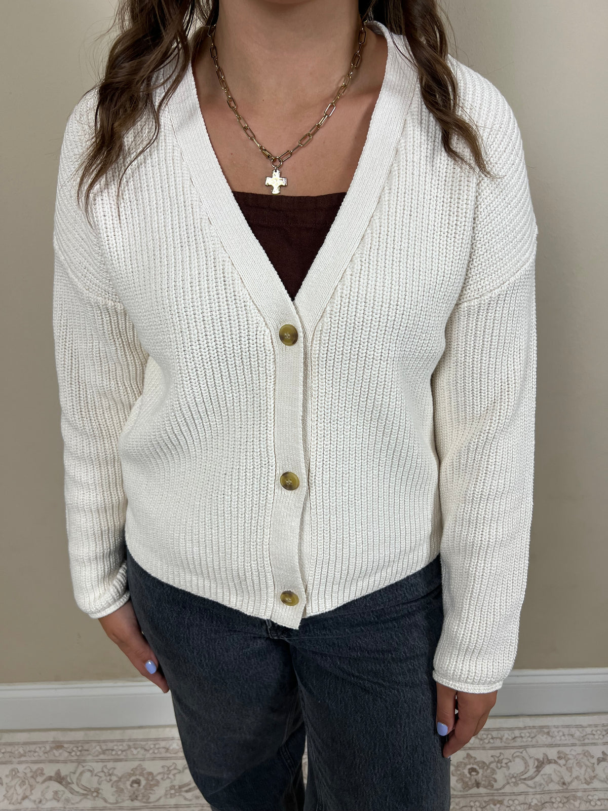 Ivory Cotton Cardigan - 100% Cotton