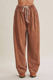 EASY CHOICE MINERAL-WASHED COTTON PLEATED WIDE-LEG PANTS