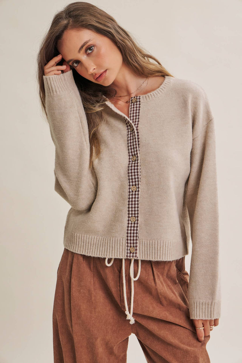 COTTAGE GARDEN WOOL BLEND FLORAL PLACKET SWEATER CARDIGAN