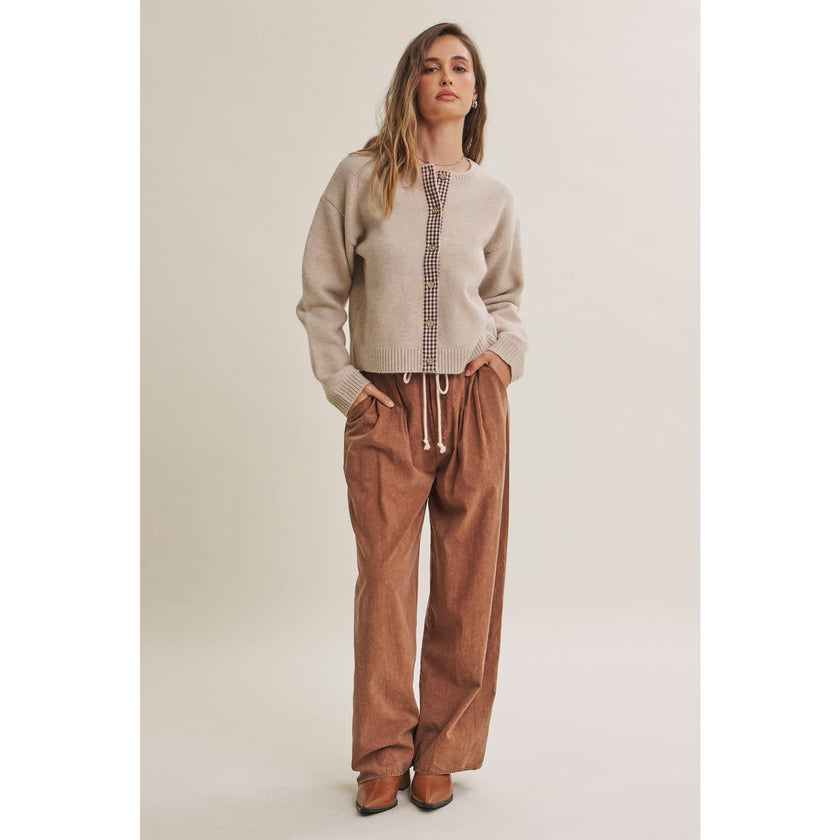EASY CHOICE MINERAL-WASHED COTTON PLEATED WIDE-LEG PANTS